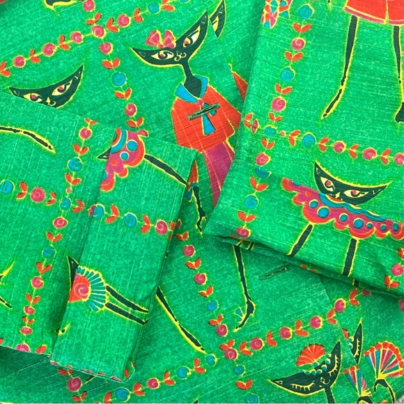 Vintage l 60s M Novelty Tribal Fashionista Kitty Black Cat Cuff Sleeve Blouse - Picture 11 of 16